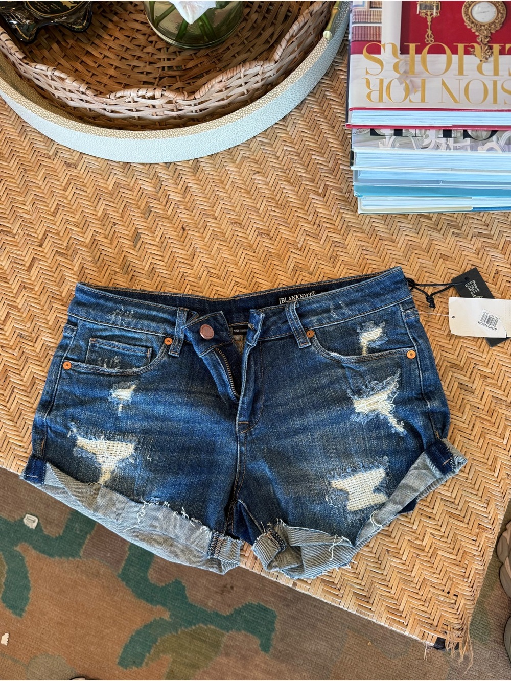 Blank NYC Distressed Dark Blue Denim Jean Shorts